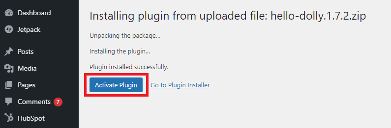 activate plugin screen